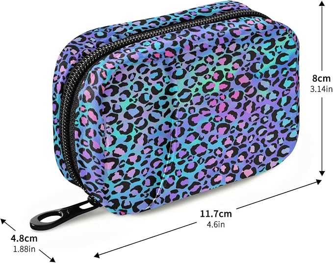 Colorful Cute Leopard Print Pill Case, Portable Weekly Pill Box Bag Container 7 Days Pill Organizer Vitamin Supplement Holder with Zipper for Travel Family Business
