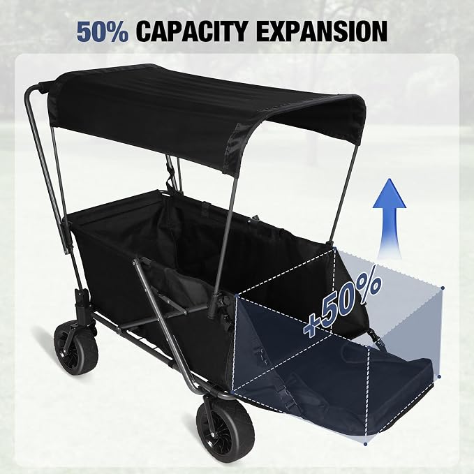 REDCAMP Folding Dog Wagon Cart with Removable Canopy, 220L Dog Stroller | Large Collapsible Utility Cart with Tailgate & All-Terrain Wheels for Sports Shopping Pet
