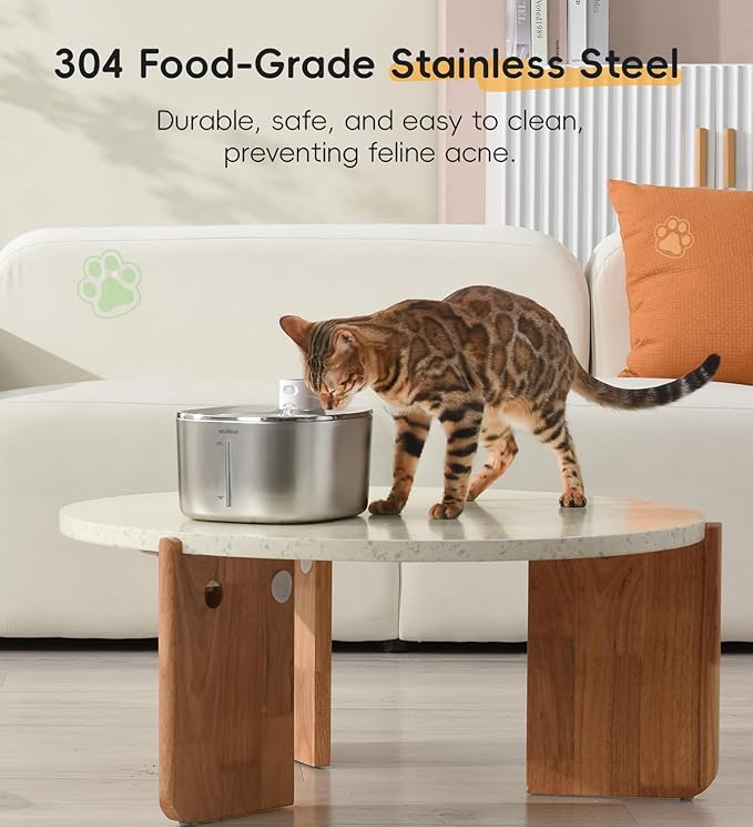 Cat Water Fountain Stainless Steel, 138fl.oz / 4.1L Cat Fountain, Pet Water Dispenser Cordless for Cats & Dogs Indoor