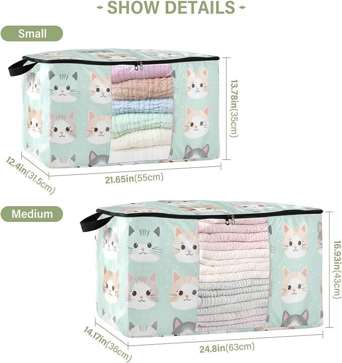 Cute Cats Clothes Storage Bag Bins 2 Pack Foldable Storage Containers Large Closet Organizer with Zipper Storage Cubes for Comforters Clothing Bed Sheets 60L, g355896615p976c1037s2357