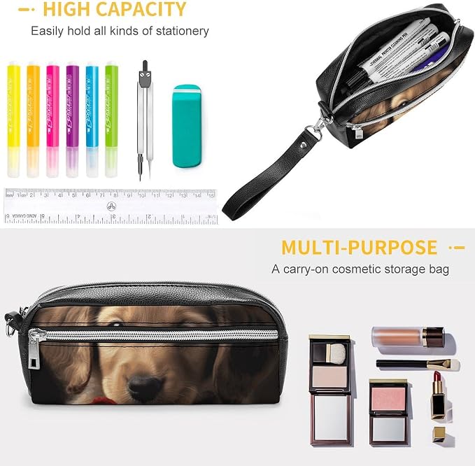 Pencil Pouch Cute Pet Dog Pencil Case Zipper Storage Bag with 2 Compartments Portable Pen Bag Desk Organizer Marker Pen Case