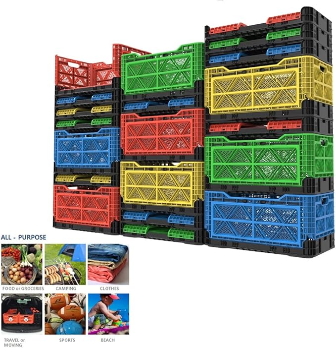 Bigant Heavy Duty Collapsible & Stackable Plastic Milk Crate - Snap Lock Foldable Industrial Garage Storage Bin Container Utility Tote Basket (Charcoal Gray, 1 Small Crate)