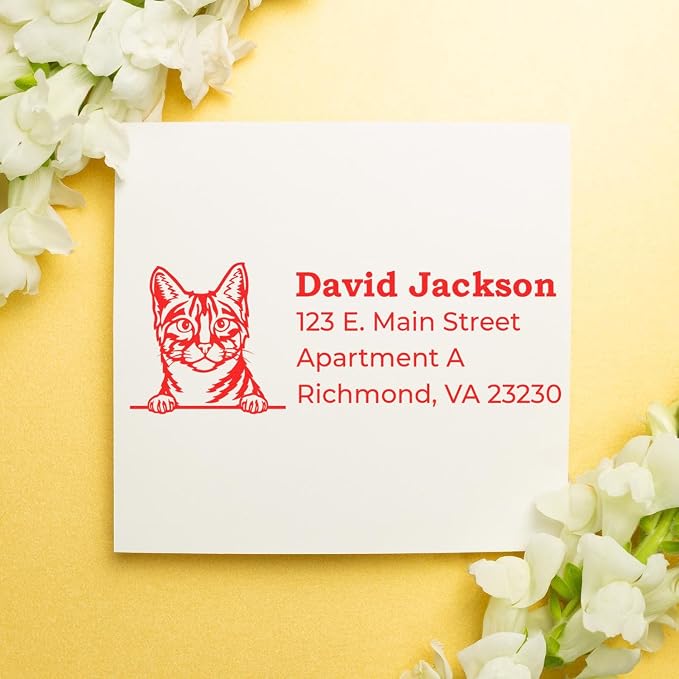 Egyptian Mau Address Stamp, Cat Return Address Stamp, Duo Hand for Feline Lovers & Crafters, Personalized Mailing for Pet Owners