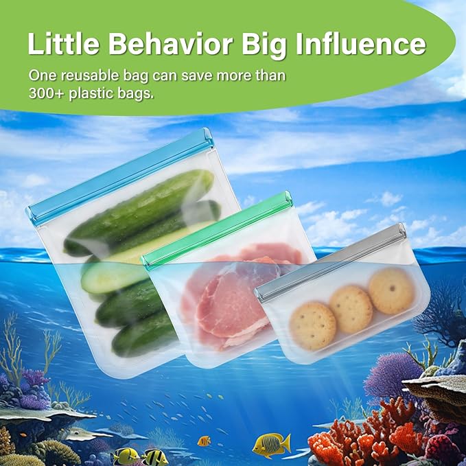 20Pack Extra Thick Silicone Gallon Freezer Bags, Reusable Sandwich & Storage Bags - Eco-Friendly Reusable Lock Bags, Freezer Storage Bags, Safe for Cooking, Dishwasher & Organization