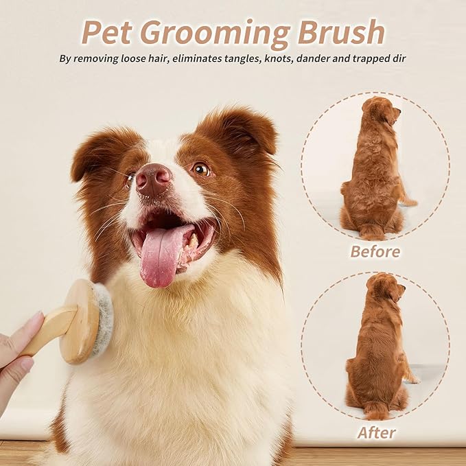 3 Pcs Slicker Brush for Doodle Dogs - Wooden Handle Grooming Comb Set for Goldendoodle, Labradoodle, Poodle - Detangling Tool for Wavy & Curly Hair, Mats & Tangles Removal (Small/Big Dogs & Cats)