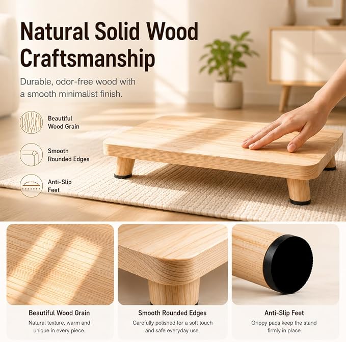 Solid Wood Elevated Cat Feeder Stand, Raised Bowl Holder for Automatic Cat Feeders, Large Double Bowls & Traditional Bowls, Ergonomic Raised Station Relieves Spine and Joint Pressure