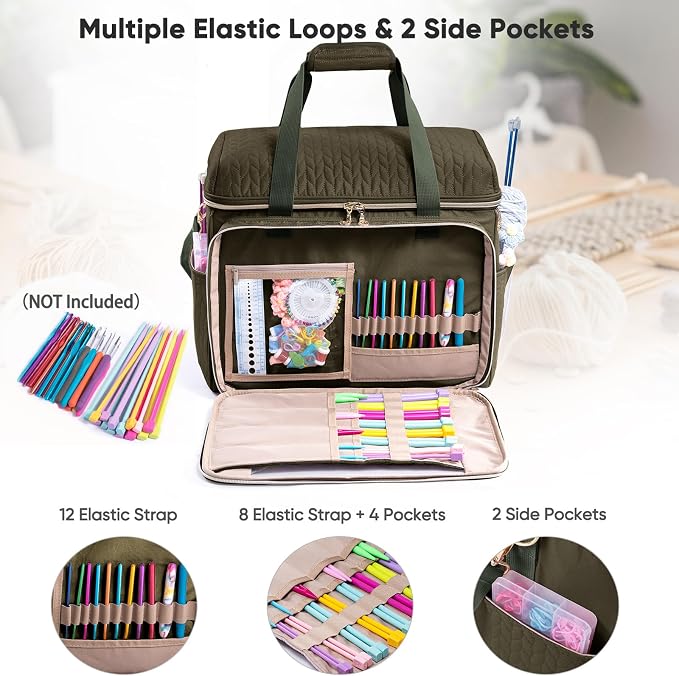 MYBAGZING Large Yarn Storage Bag,Crochet Bag Organizer,Yarn Bags for Crocheting,Crochet Storage Bag with Pockets for Crochet Hooks, Crochet Accessories,Knitting Bags,Gifts for Crocheters