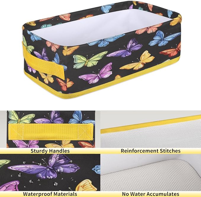 Colorful Butterflies Bathroom Storage Basket Waterproof Foldable Storage Bins with Handles Decorative Toilet Paper Storage Basket for Organizing for House Bathroom Toiletries