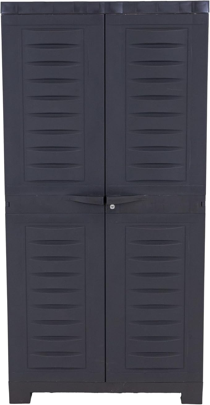 Sunnydaze 48" Garage Storage Cabinet with Locking Doors & Shelves, Charcoal | Heavy Duty Storage Cabinet with Plexiglass Doors Resists Rust & Peeling, Easy-Clean Utility Cabinet for Garage, Shed, Office