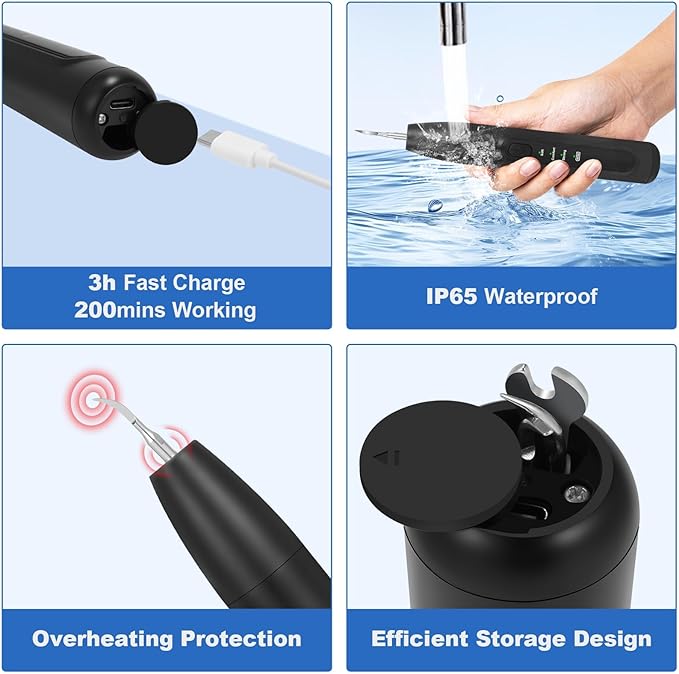 Dog Tooth Brushing Kit,Dogs Teeth Cleaning Kit with Light,3 Modes Doggie Plaque and Tartar Remover for Teeth,Low Noise Dog Teeth Cleaner and Dental Care,Black