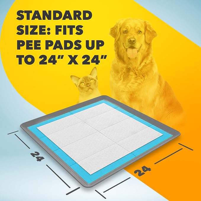 Dog Pee Pad Holder - Fits Up to 24” x 24” Pee Pad - 2 Pack - Dark Grey | Stable Grip, Raised Edges, Quick-Wipe Silicone Surface Dog Potty Tray Holder for Indoor Flooring Protection