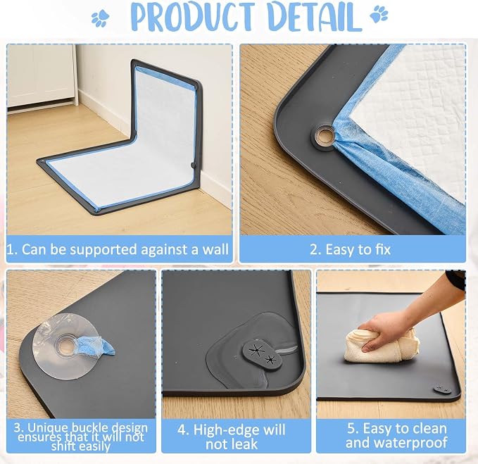 Colingmill Silicone Pee Pad Holder, 24" x 35", High Edge Leakproof Training | Fits Disposable & Washable Pads, High Edges Prevent Leaks, Floor Protection, Easy-clean Silicone, for Puppy Potty Training