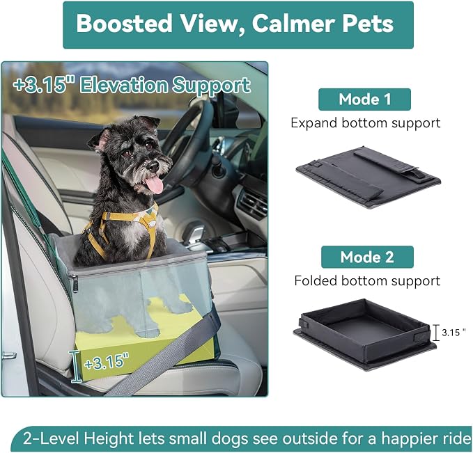 A 4 Pet Dog Car Seats for Small Dogs, Under 25 lbs, Patent Buckles | Adjustable leash, frame support, reduces anxiety, for cars/SUV/pickup