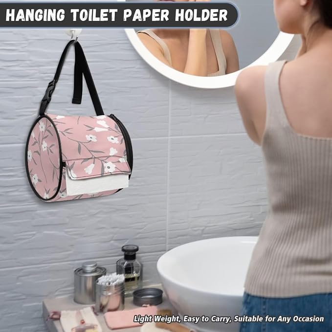 Floral Hanging Paper Towel Roll Holder with Adjustable Strap Water Resistant Toilet Tissue Roll Dispenser Farmhouse Handy Toilet Paper Cover Storage Holder