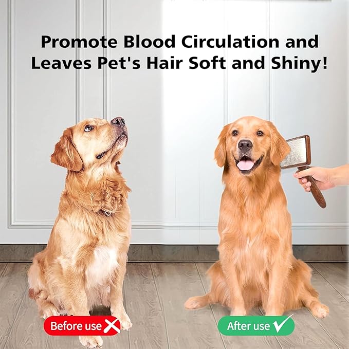 Dog Slicker Brush with Wooden Handle for Dogs & Cats, Doodle Brush for Goldendoodles, Poodles & Labradoodles, Removes Loose Hair, Mats, Tangles & Dirt, Grooming Brush for Thick Curly Coats