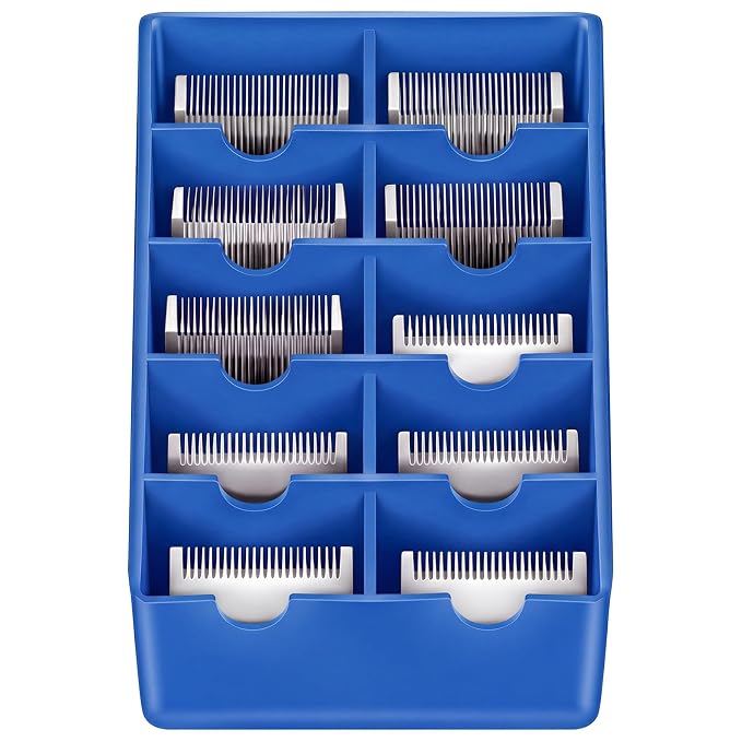 1 Pack Blue Clipper Blade Holder 10 Slot Clipper Razor Blade Rack Storage Tray Caddy Grooming and Barber Holder Organizer Case and Stylist Station Accessories
