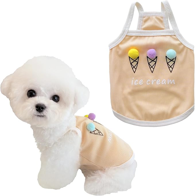 Spring & Summer Pet Clothes Tank Top - Ice Cream Pattern Breathable Tank top for Dogs & Cats, Cool Sleeveless Shirt for Teddy, Bichon & Small Breeds