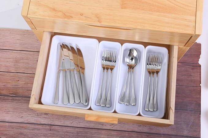 Kutesna 25 PCS White Drawer Organizer Set, 4 Size Interlocking Plastic Storage Bins for Office Supplies, Jewelry Makeup Vanity, Bathroom Kitchen, Home Organization Closet, Gadgets Small Items