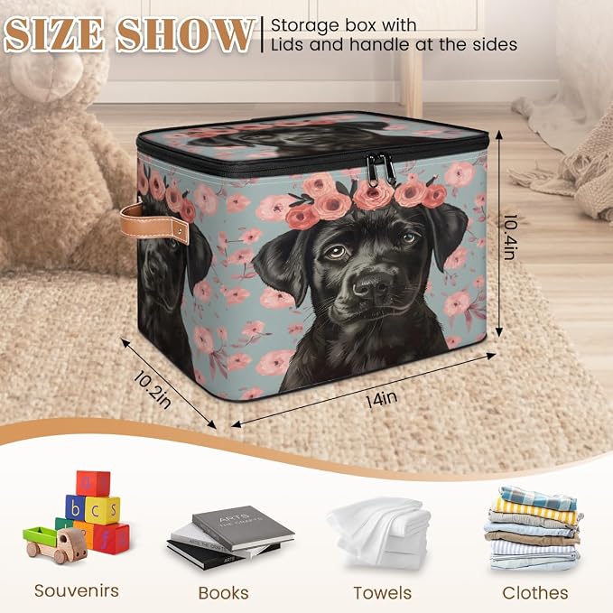 Black Dogs Storage Box with Zipper Lid