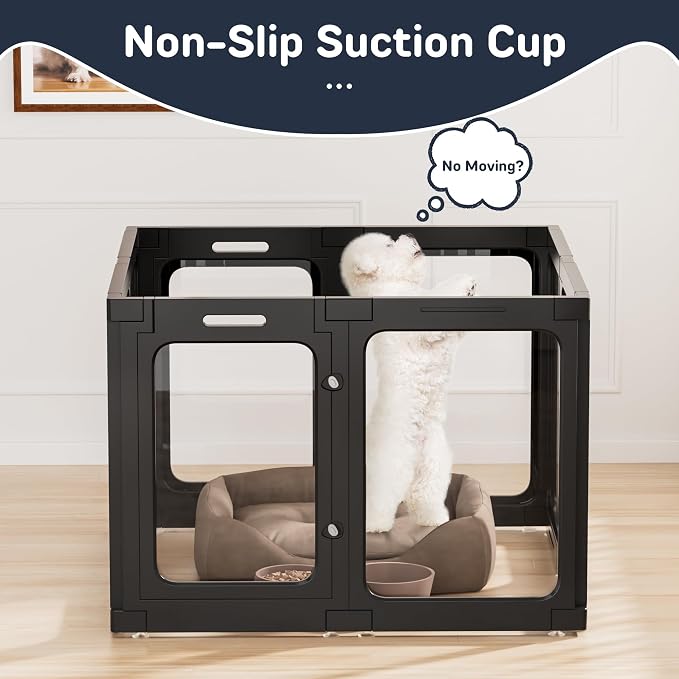 Jalove 24" H Acrylic Dog Playpen Indoor,Relieves Pet Anxiety | Ideal for Small Dogs, 8 PCS Plastic Puppy Playpen with Door, Clear PlayPen for Dog Rabbit, Easy Assemble Pen, Black