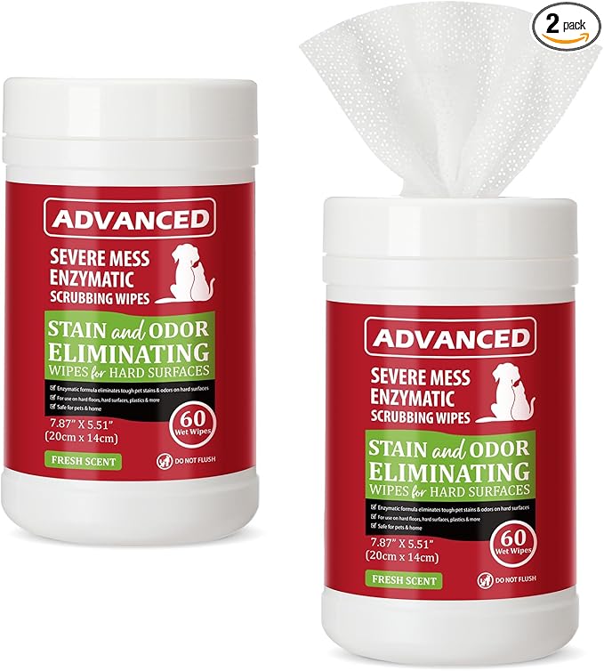 2 Pack Dog Cat Stain Cleaning Wipes 120 Count Pet Odor Eliminating Wipes Litter Box Remover Scented Cleaner for Pet Messes Urine Feces