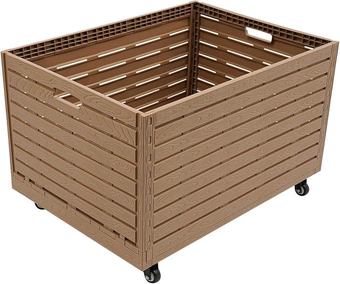 Foldable Rolling Crate with Wheels | 5 Universal Wheels 440.92 lbs Load Capacity Moving Storage Bin Cart for Shopping Travel Home Office Garage 82x60x46cm