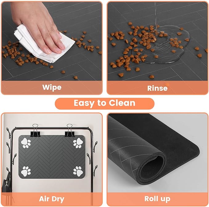 Pet Feeding Mat-Absorbent Pet Placemat for Food and Water Bowl, with Waterproof Rubber Backing, Quick Dry Water Dispenser Mat for Dog and Cat (20"x12", Beige)