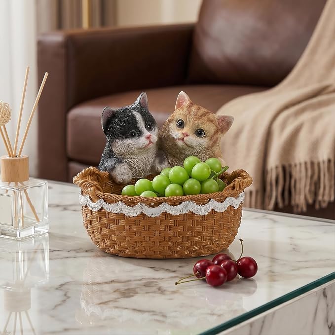 Resin Double Cat Storage Basket, Decorative Catchall Tray for Keys & Candy, Desk Organizer Bowl for Home Office, Room Decor Accessories