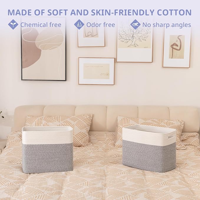 OIAHOMY 2 PACK Tall Storage baskets 42L Blanket Basket Living Room Grey | Large Collapsible Storage Bins Narrow Basket Baskets for Closet Organization Storage Baskets for Shelves Toy Storage Basket