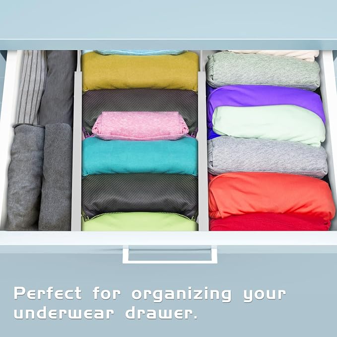 4 Pack Bamboo Drawer Dividers Organizer with Inserts 2.6'' High | Expandable from 12.5-21.7", Adjustable Drawer Organizer Separators for Utensils, Clothing, Office, Dresser, Bedroom, (White)