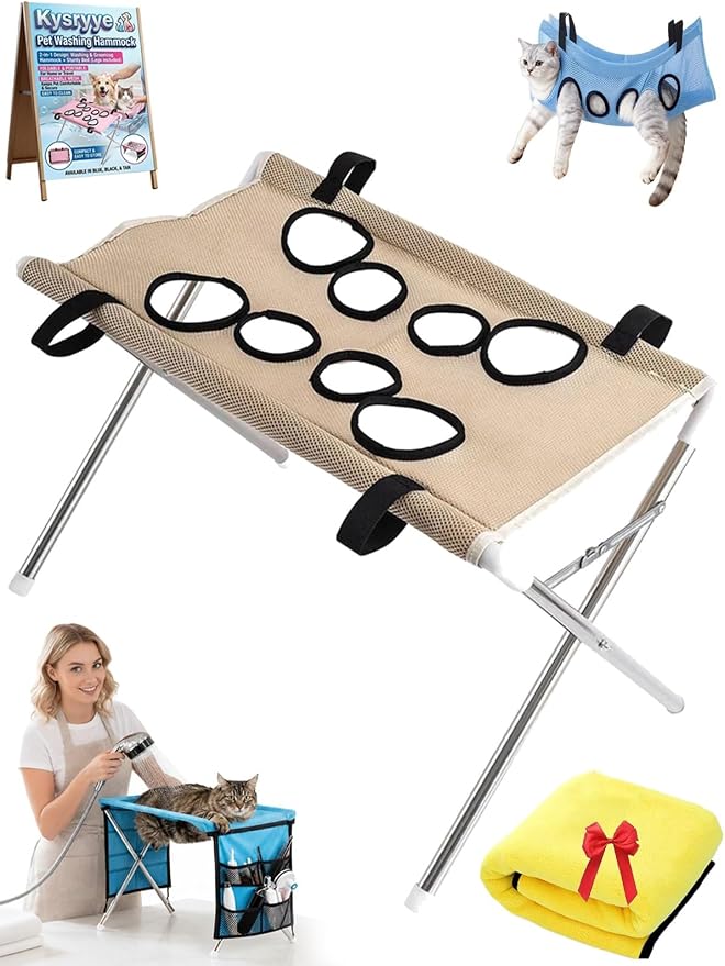 2-in-1 Foldable Pet Grooming Bed Dog Washing Grooming Table for Bathing | Portable Dog Wash Hammock Sling with Stand 44lbs Capacity Multifunctional Holder for Daily Bathing Nail Trimming Travel
