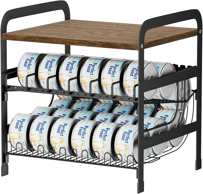 Cat Food Can Organizer for Pantry | Adjustable 2 Tier Canned Food Organizer for Human and Pet Holds up to 42 Cans Fifo Design
