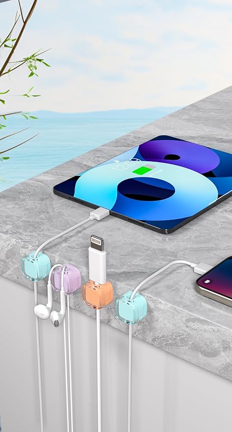6 Pack Magnetic Cord Organizer & Cable Clips - Adjustable Under Desk Cable Management, Adhesive Wire Holder for Home, Office, Phone, Car, Wall, and Nightstand (Color Mixed)
