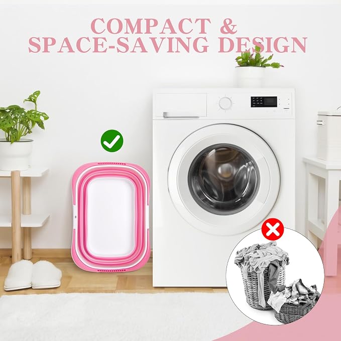 Large Collapsible Bucket for Cleaning, 4.2 Gallon (16L) Silicone Bucket with Handle & Hanging Hole, Foldable Space-Saving Mop Bucket for Home, Storage. Car Wash, Camping, Beach (Pink White)