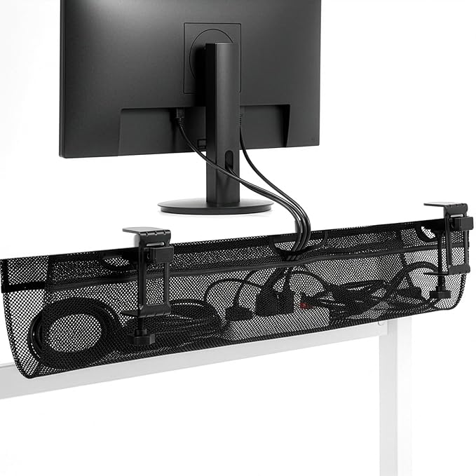 VIVO No Drill Clamp-on 36 inch Mesh Net Under Desk Cable Management Wire Organizer, Adjustable Home Office Standing Desk Cord Storage Sleeve, Black, DESK-AC36MH (Pack of 10)