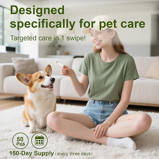 Dog Ear Finger Wipes for Dogs & Cats, Thicker Dog Ear Cat Ear Cleaner Wipes, Dog Ear Infection Relief to Relieve Ear Itching, Remove Ear Wax, Dirt, Smelly - Fresh Green Tea Scent