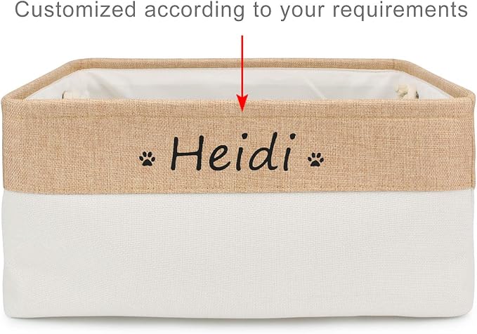 Personalized Dog Toy Storage Basket Bin Collapsible Customized Pet's Name Storage Box Organizer for Dog Toys、Dog Clothing、Dog Apparel & Accessories(Beige-M)
