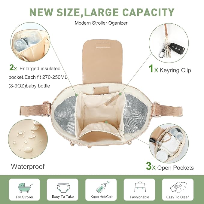miss fong Checkered Stroller Caddy with Insulated Cup Holder Universal Stroller Organizer Bag Baby Storage Bag with Adjustable Strap, Fits for Baby Carriage like Uppababy, Baby Jogger, Umbrella