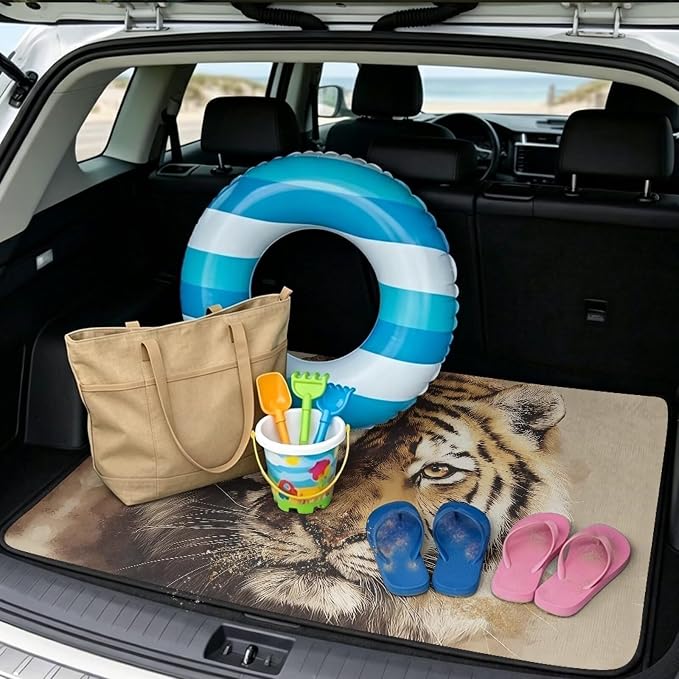 All Weather Cargo Liner Fits for SUV, Tiger Print Car Trunk Mats Rear Trunk Liner Mat Non Slip Backing Cargo Protection Mat for Camping Picnic Travel