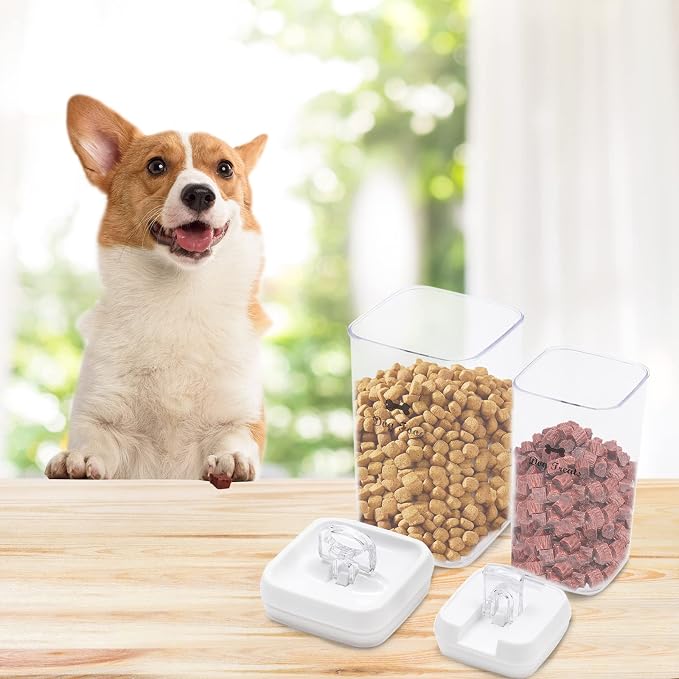 Pethiy Dog Food and pet Treats Storage Container - Clear Plastic - airtight Storage Canister Tins cookie pet jars(2 Pack set)