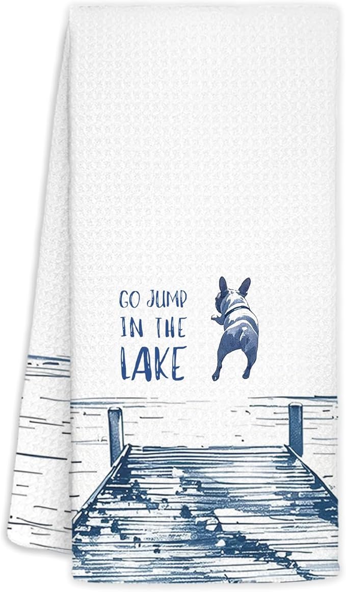Pit Bull Lake House Decor Dish Towels,Lake House Gifts,Funny Lake Dog Kitchen Towels Decorative,Dog Lover Mom Gifts Hand Towels Drying Cloth for Kitchen Bathroom Decor,16x24 Inch