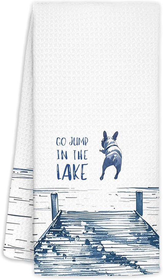 Pit Bull Lake House Decor Dish Towels,Lake House Gifts,Funny Lake Dog Kitchen Towels Decorative,Dog Lover Mom Gifts Hand Towels Drying Cloth for Kitchen Bathroom Decor,16x24 Inch