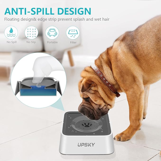UPSKY Dog Water Bowl Upgrade 70oz Large Capacity Dog Bowl No-Spill Slow Water Feeder Vehicle Carried 2L Pet Water Dispenser for Dogs, Cats