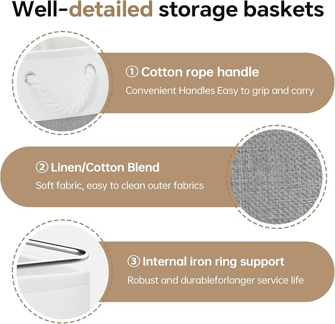 ECDYQXVU 13x13x13 Inch Storage Cube Bins Foldable Organizer Baskets 6 Pack | Soft Cotton Handles, Premium EVA Fabric, Hard Cardboard Bottom, Sturdy Metal Rim, Closet Shelf, Living Room, Bedroom, Laundry