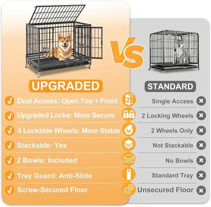 Homey Pet 4 Pack Three Tier 37" Heavy Duty Stackable Dog Crate with Wheels | Drop Cages for Dogs with Escape proof Locks, Tray, Bowl, Open Top, for Small and Medium Dogs, Breeders and Multi-dog Homes