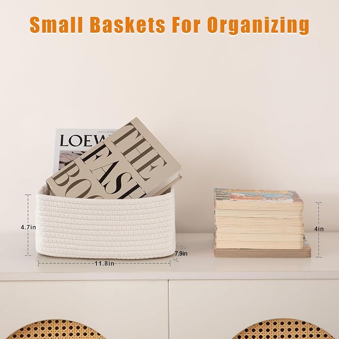 OIAHOMY 4 PACK 7L Storage Baskets for Organizing Storage Bins White | Small Bins for Shelves Small Storage Basket Shelf Baskets Organizer Baskets for Gifts Empty Cute Decorative Storage Bins