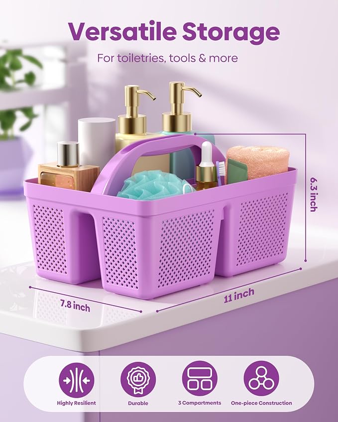 4 Pack Portable Shower Caddy, Integrated Handle, Reinforced Plastic, Organizer Storage Bathroom Supplies and Beauty Products, Cleaning Supplies, Shower Basket for Home, Dorm, Shelf and Cabinet