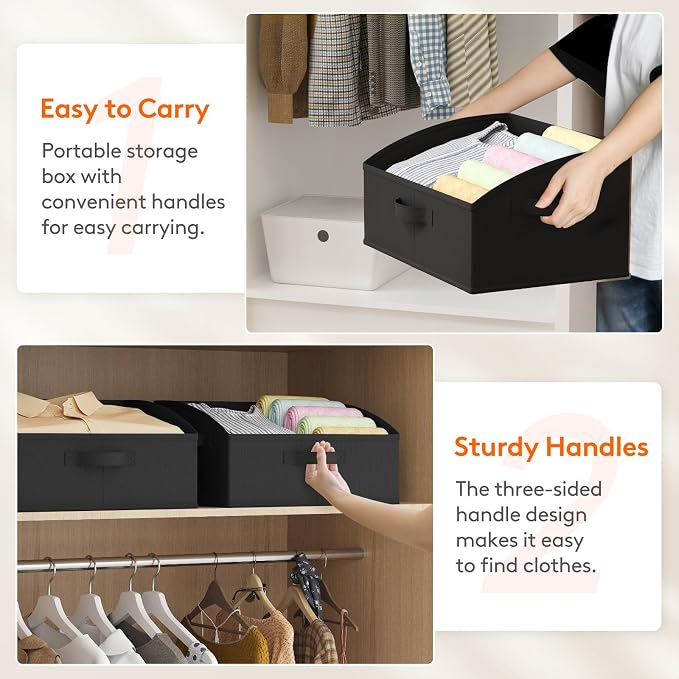 Lifewit Trapezoid Closet Storage Bin for Shelf, 6 Packs 19L, Black | Non-woven Closet Organizer Baskets with Handles, Foldable Clothes Containers Boxes for Clothing, Book, Purse, Large
