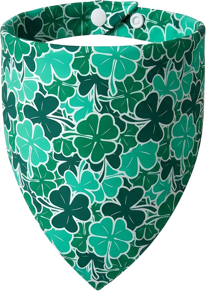 Dog Bandanas for St. Patricks Day 4 Leaves Clover - Pet Scarf with Adjustable Snap Button Cute Lucky Holiday Costumes for Irish Festivals Celebrations, Medium & Large Breeds (30-75lbs)