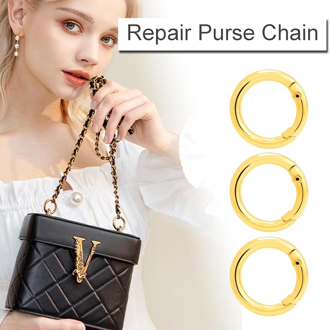 CooBigo 10 Pack 3/4 Inch Gold Round Keyring, Trigger Spring O Rings Metal Round Carabiner Clip for Replacement Purse Strap, Paracord Lanyard Clips, Keychain Rings Hardware DIY Crafts Making